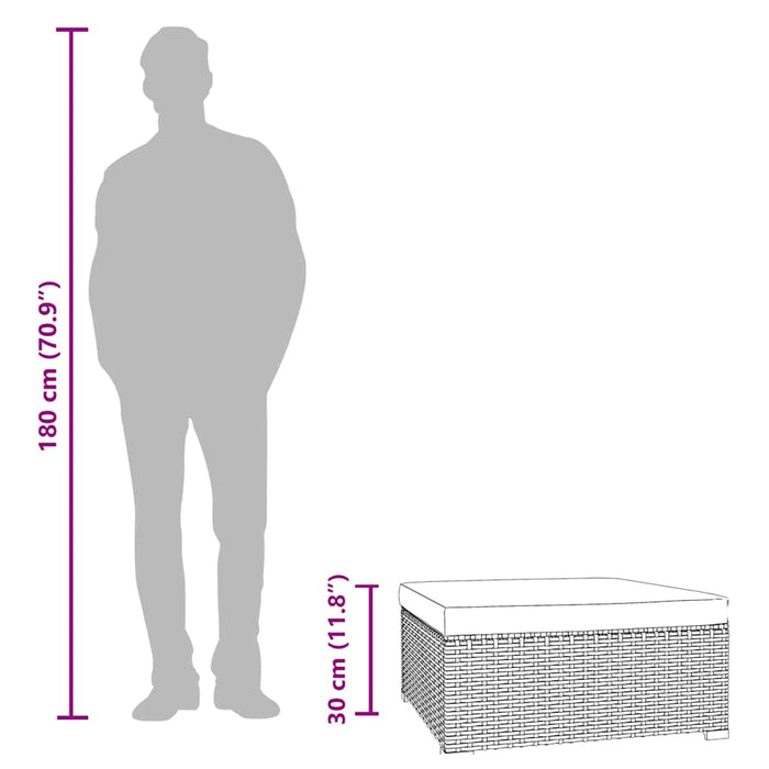 Utendørs fotskammel med pute brun 70x70x30 cm polyrotting