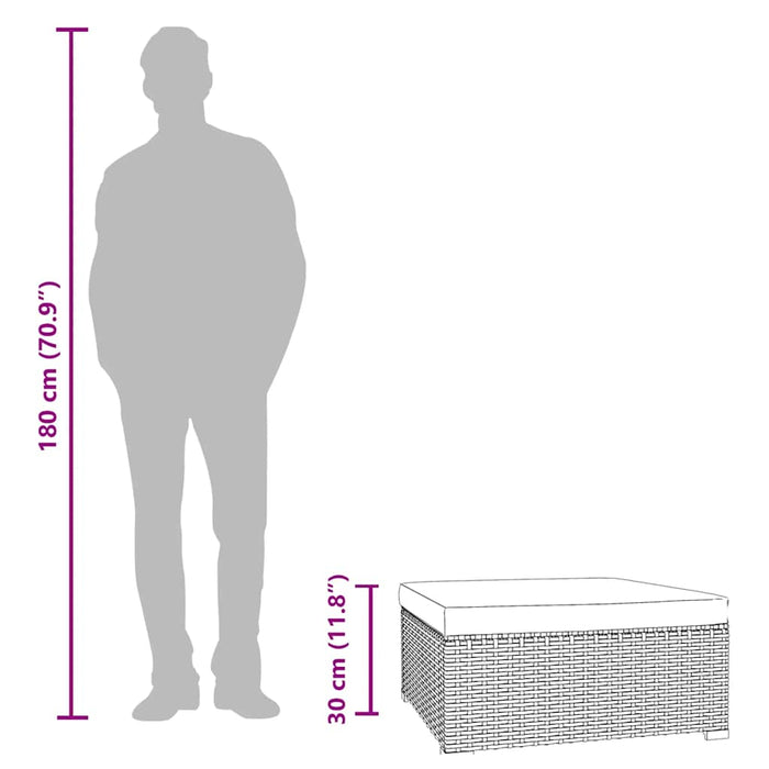 Utendørs fotskammel med pute grå 70x70x30 cm polyrotting