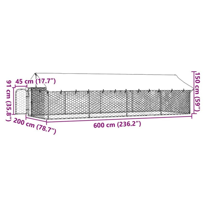 Utendørs hundegård med tak 600x200x150 cm