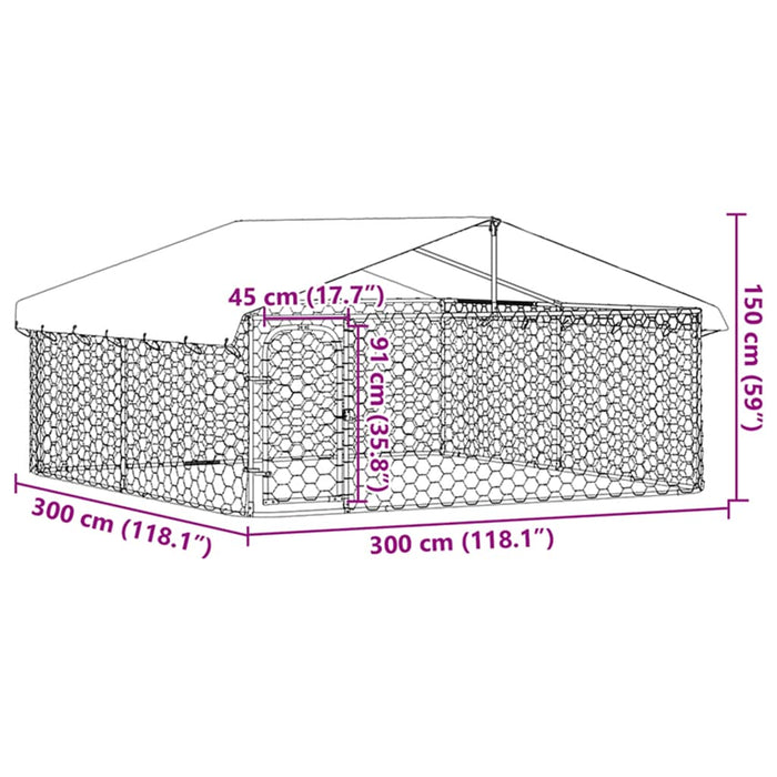 Utendørs hundegård med tak 300x300x150 cm