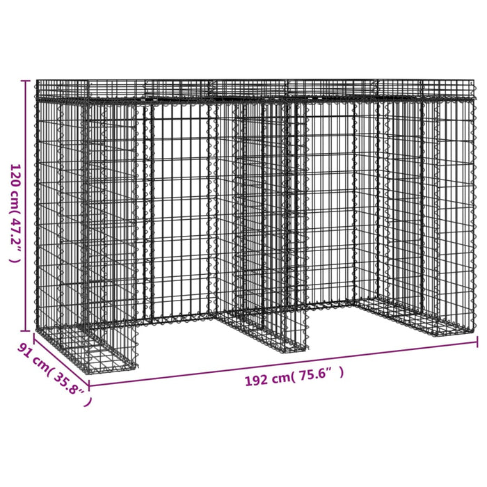 Gabionvegg for søppelkasse 192x91x120 cm galvanisert jern