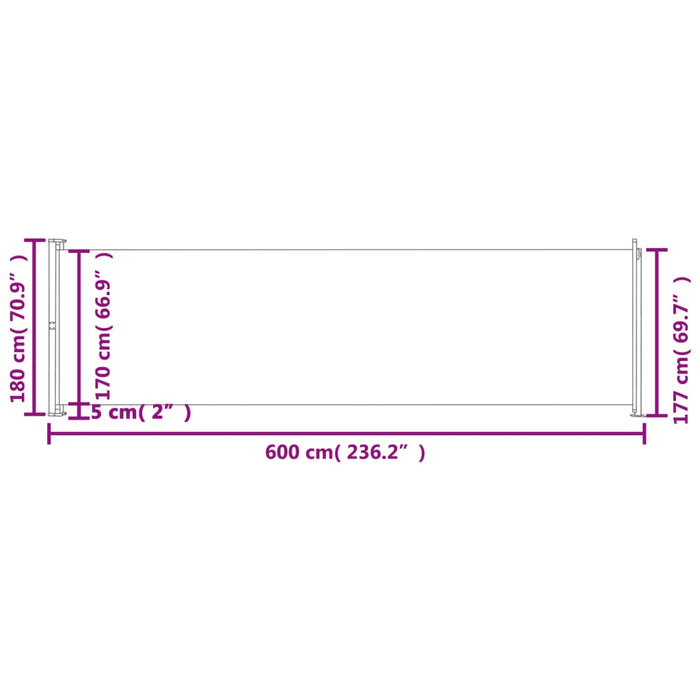 Uttrekkbar sidemarkise 180x600 cm grå