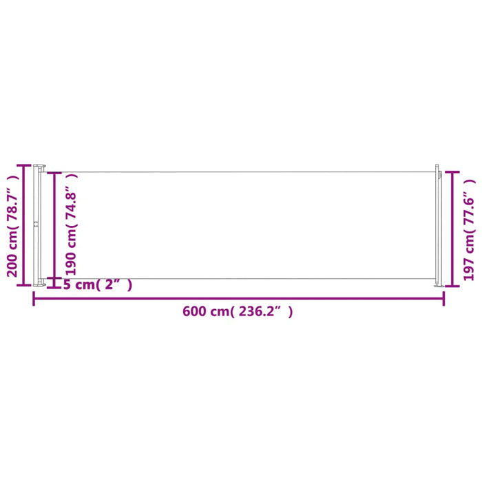 Uttrekkbar sidemarkise 200x600 cm kremhvit