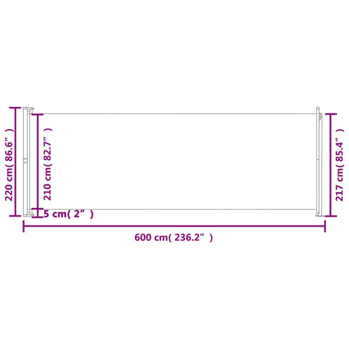 Uttrekkbar sidemarkise 220x600 cm kremhvit