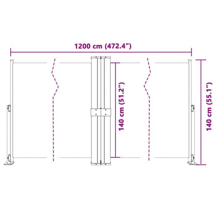 Uttrekkbar sidemarkise brun 140x1200 cm