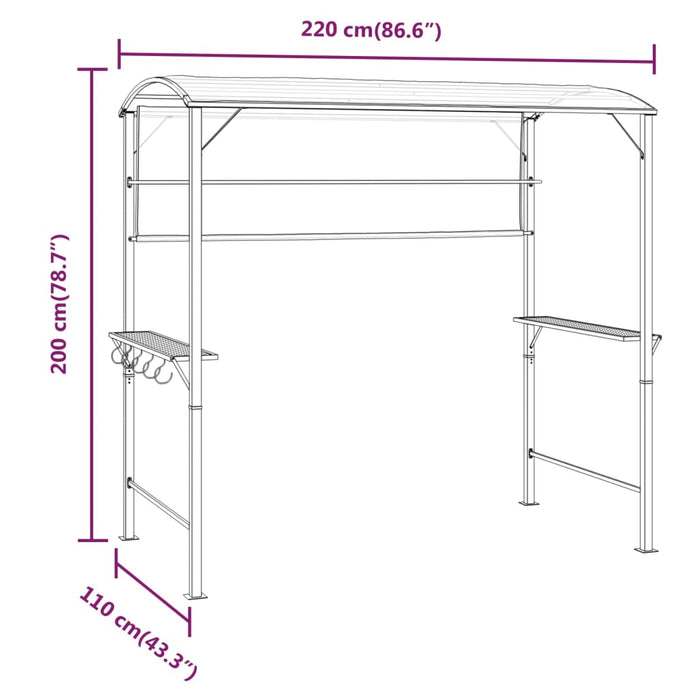 Paviljong med tak 220x110x200 cm kremhvit