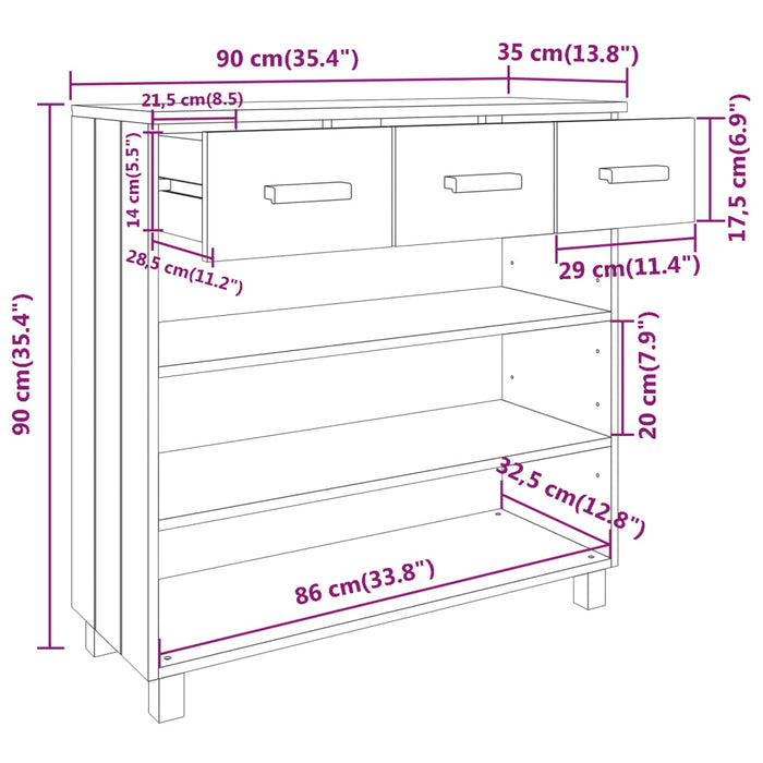 Konsollbord HAMAR honningbrun 90x35x90 cm heltre furu