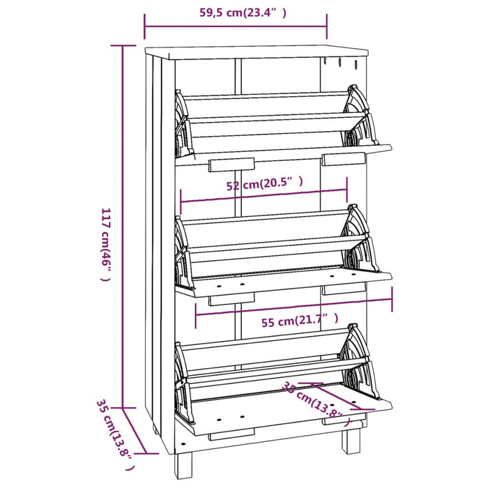 Skoskap HAMAR honningbrun 59,5x35x117 cm heltre furu