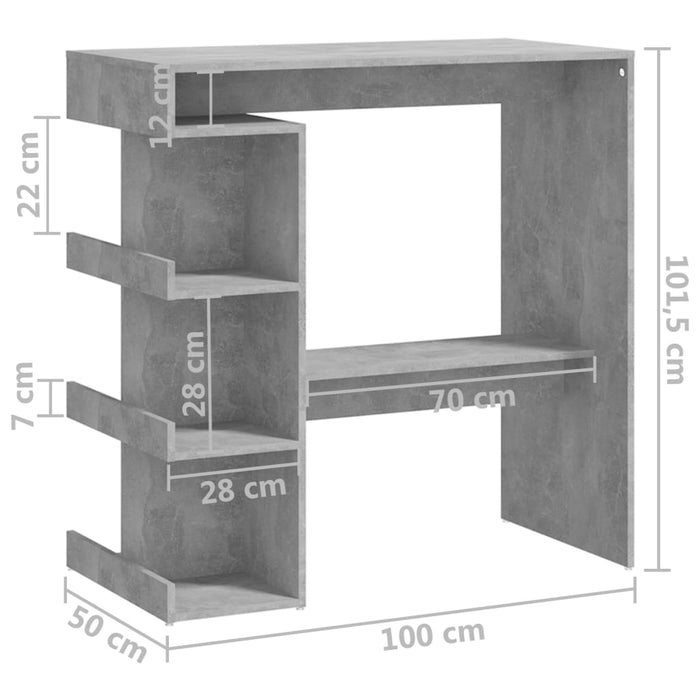 Barbord oppbevaringsstativ betonggrå 100x50x101,5 cm sponplate