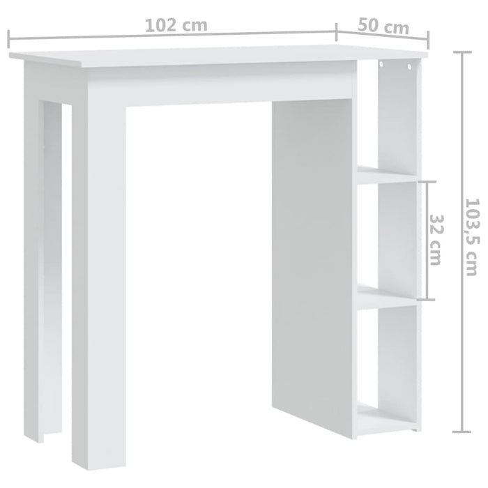 Barbord med hylle hvit 102x50x103,5 cm sponplate