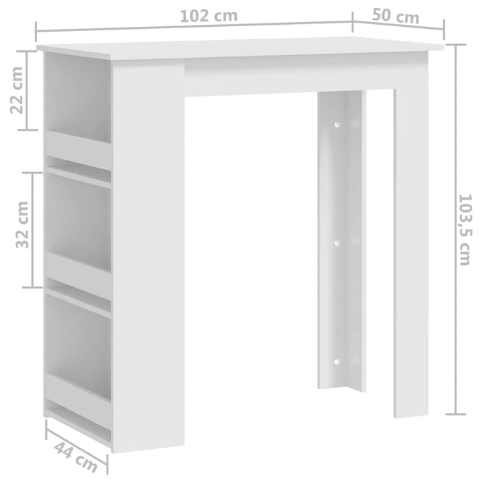 Barbord med oppbevaringsstativ hvit 102x50x103,5 cm sponplate