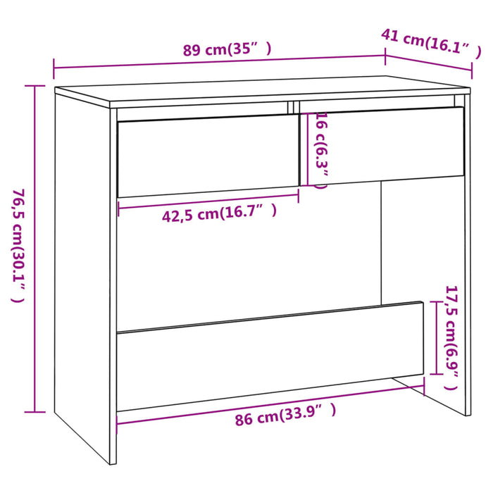 Konsollbord hvit 89x41x76,5 cm konstruert tre