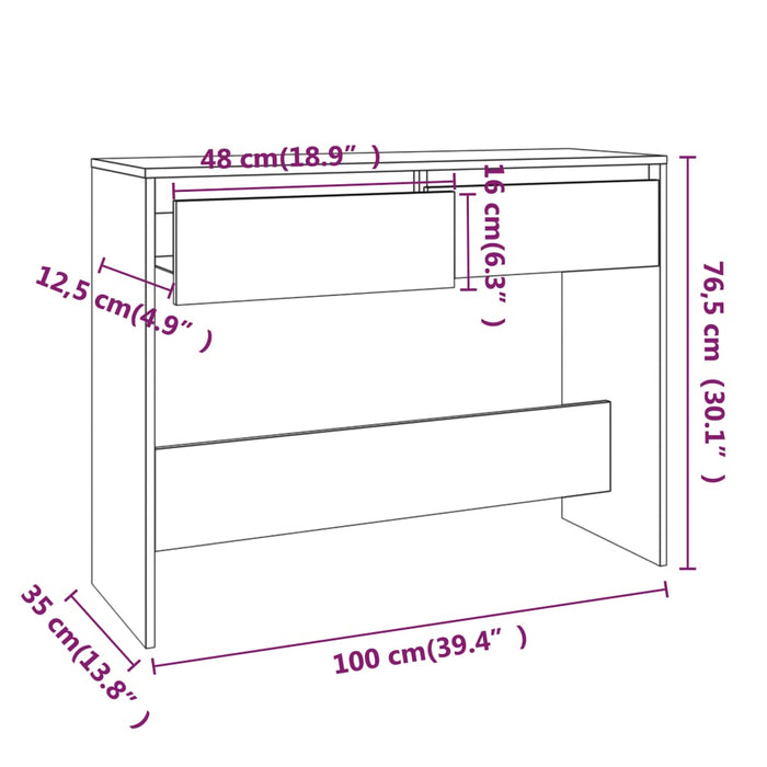 Konsollbord hvit 100x35x76,5 cm sponplate