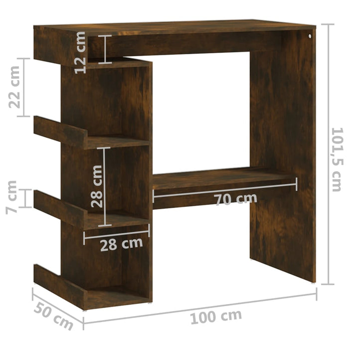 Barbord oppbevaringsstativ røkt eik 100x50x101,5 cm sponplate