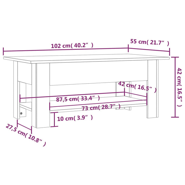 Salongbord røkt eik 102x55x42 cm konstruert tre