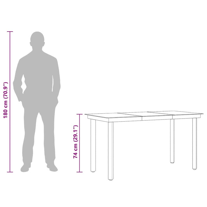 Hagebord svart 140x70x74 cm stål og glass