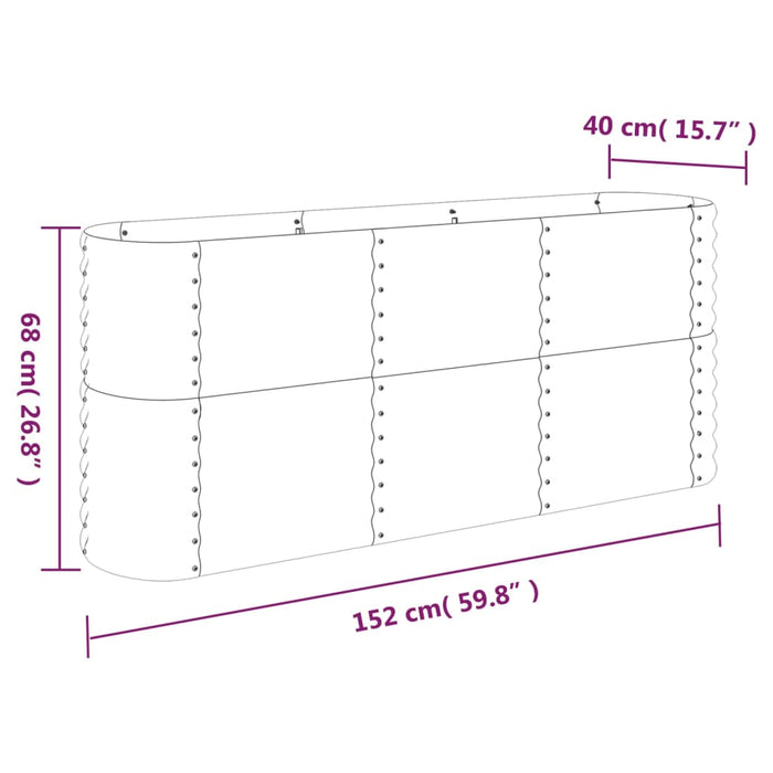 Høybed pulverlakkert stål 152x40x68 cm sølv