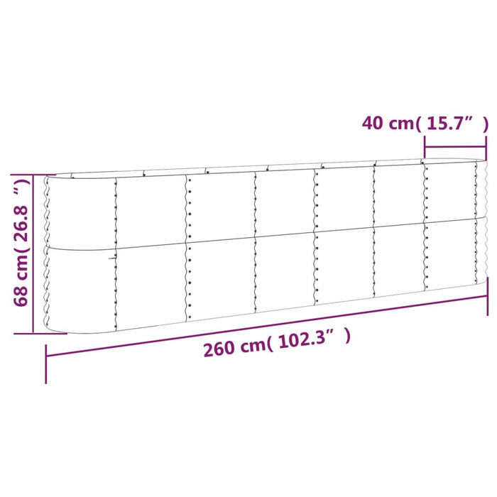 Høybed pulverlakkert stål 260x40x68 cm grønn