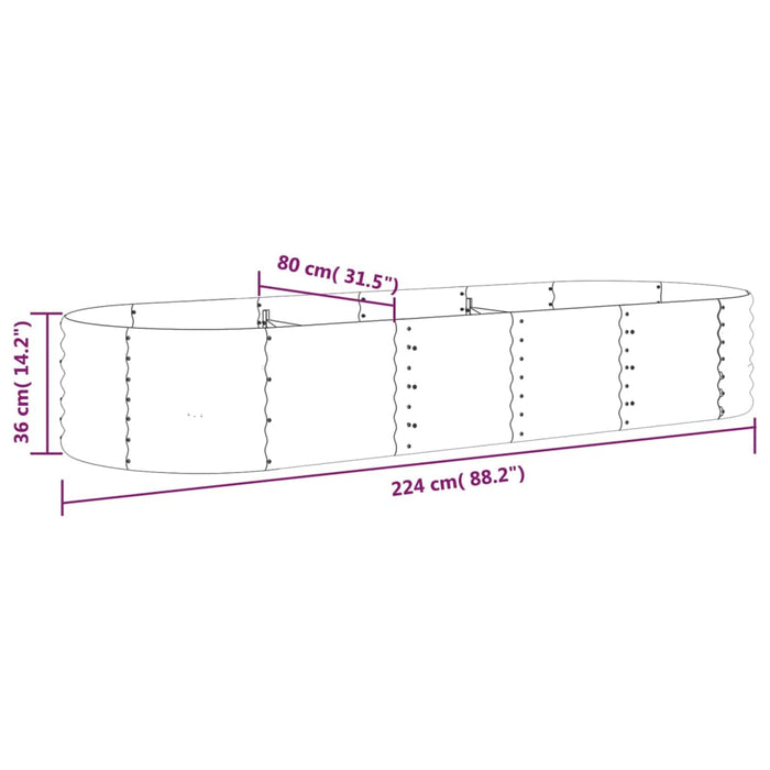 Høybed pulverlakkert stål 224x80x36 cm antrasitt