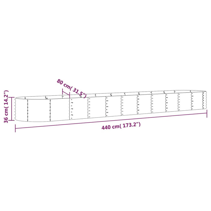 Høybed pulverlakkert stål 440x80x36 cm grå