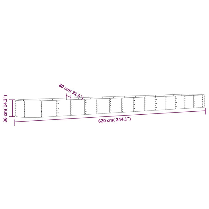 Høybed pulverlakkert stål 620x80x36 cm grønn