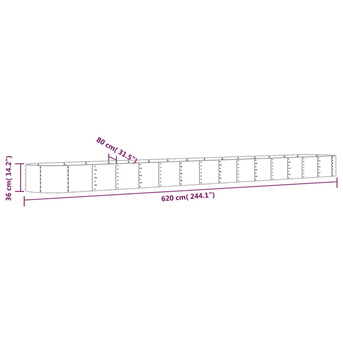 Høybed pulverlakkert stål 620x80x36 cm grå