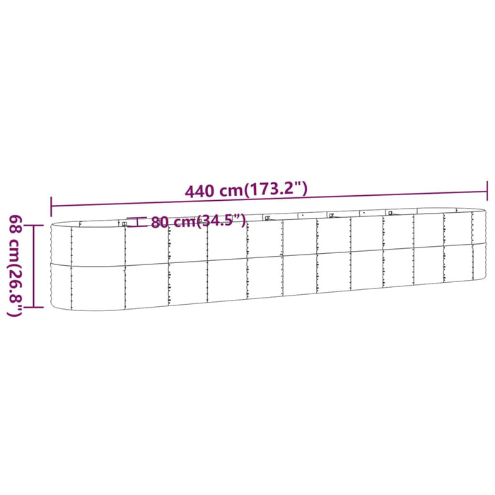 Høybed pulverlakkert stål 440x80x68 cm brun