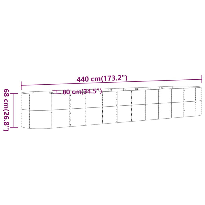 Høybed pulverlakkert stål 440x80x68 cm antrasitt