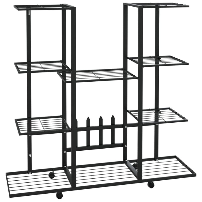 Blomsterstativ med hjul 94,5x24,5x91,5 cm svart jern