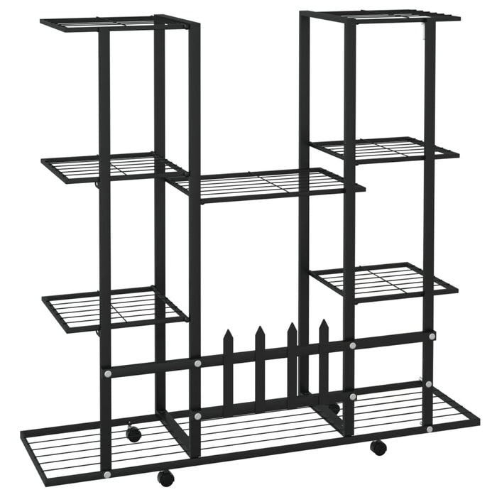 Blomsterstativ med hjul 94,5x24,5x91,5 cm svart jern