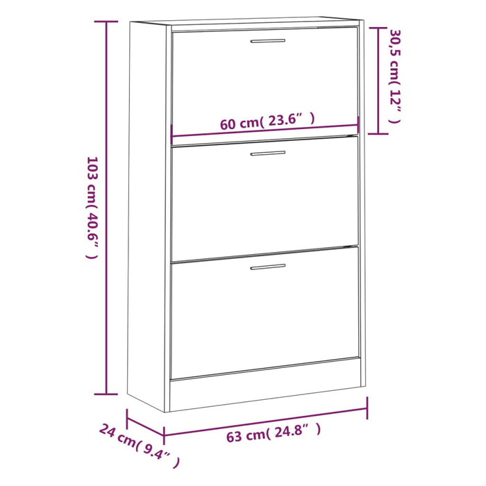 Skoskap høyglans hvit 63x24x103 cm konstruert tre