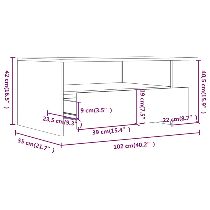 Salongbord svart 102x55x42 cm konstruert tre