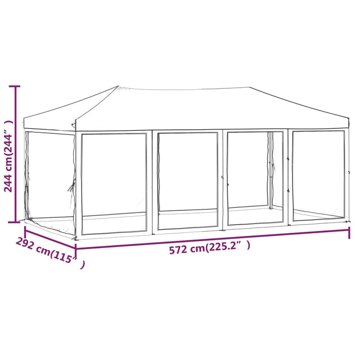 Sammenleggbart partytelt med sidevegger hvit 3x6 m