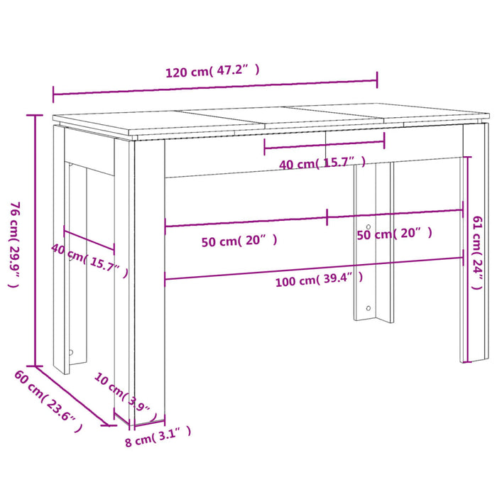 Spisebord brun eik 120x60x76 cm konstruert tre