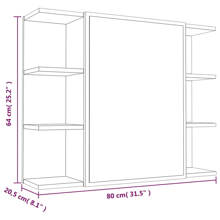 Baderomsskap med speil røkt eik 80x20,5x64 cm konstruert tre