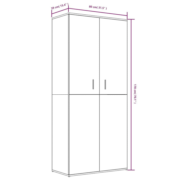 Skoskap brun eik 80x39x178 cm konstruert tre