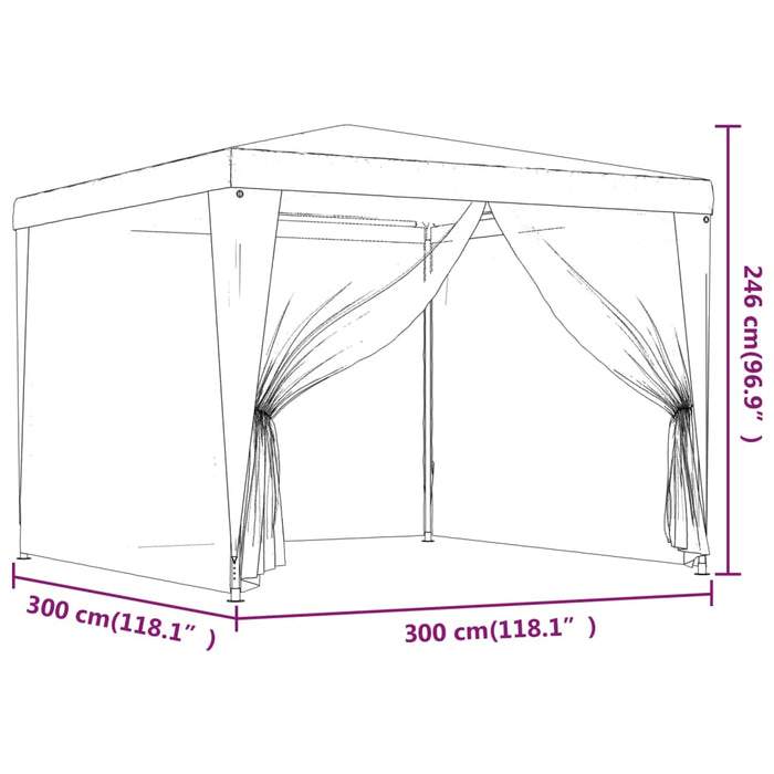 Festtelt med 4 sidevegger av netting blå 3x3 m HDPE