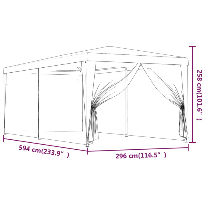 Festtelt med 6 sidevegger av netting blå 3x6 m HDPE