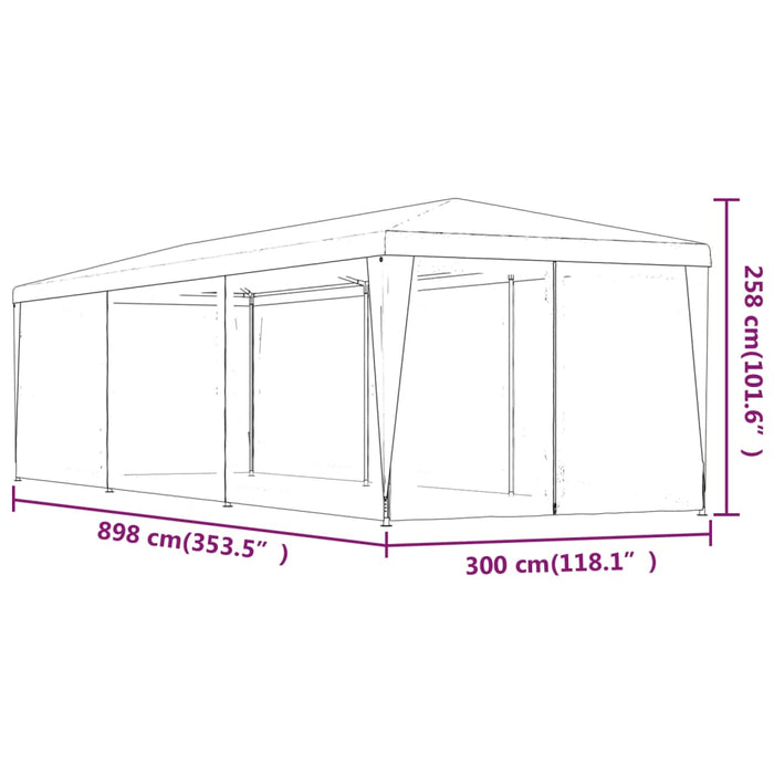 Festtelt med 8 sidevegger av netting grønn 3x9 m HDPE