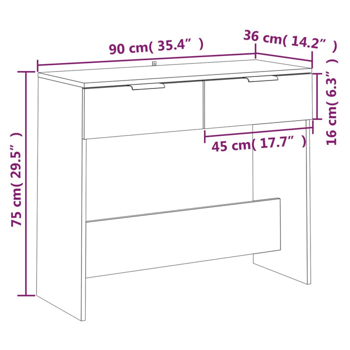 Konsollbord hvit 90x36x75 cm konstruert tre