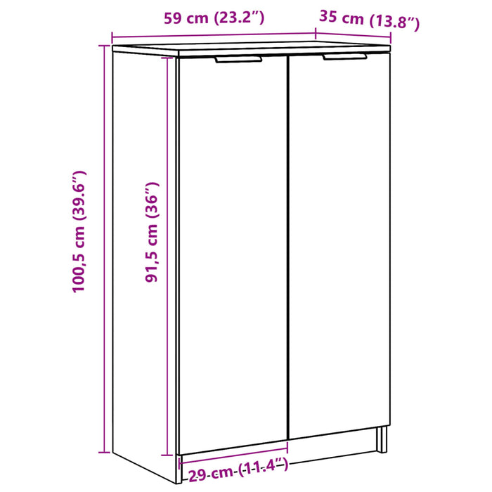 Skoskap hvit 59x35x100 cm konstruert tre