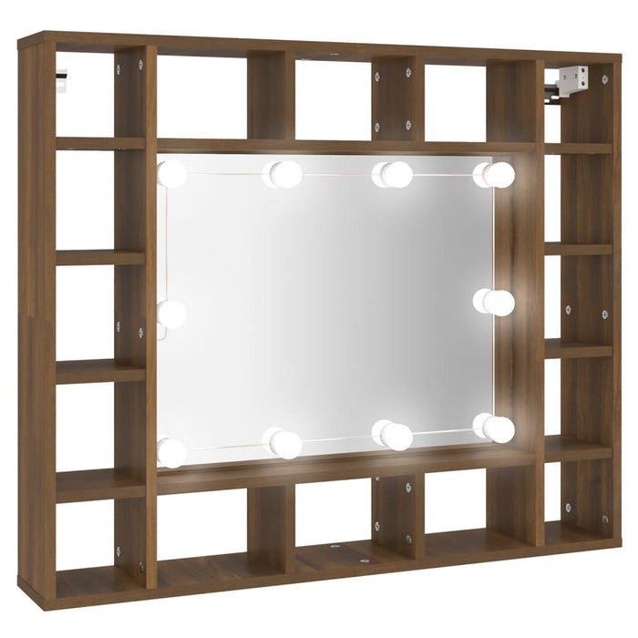 Speilskap med LED brun eik 91x15x76,5 cm