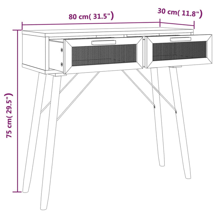 Konsollbord hvit 80x30x75 cm heltre furu og naturrotting