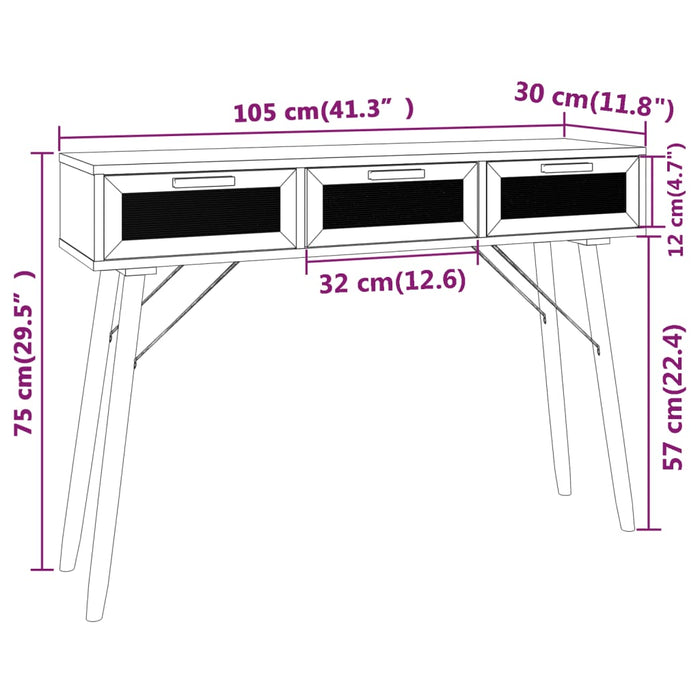 Konsollbord svart 105x30x75 cm heltre furu og naturrotting