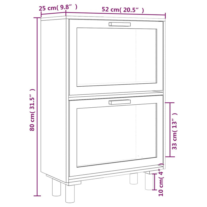 Skoskap hvit 52x25x80 cm konstruert tre og naturlig rotting