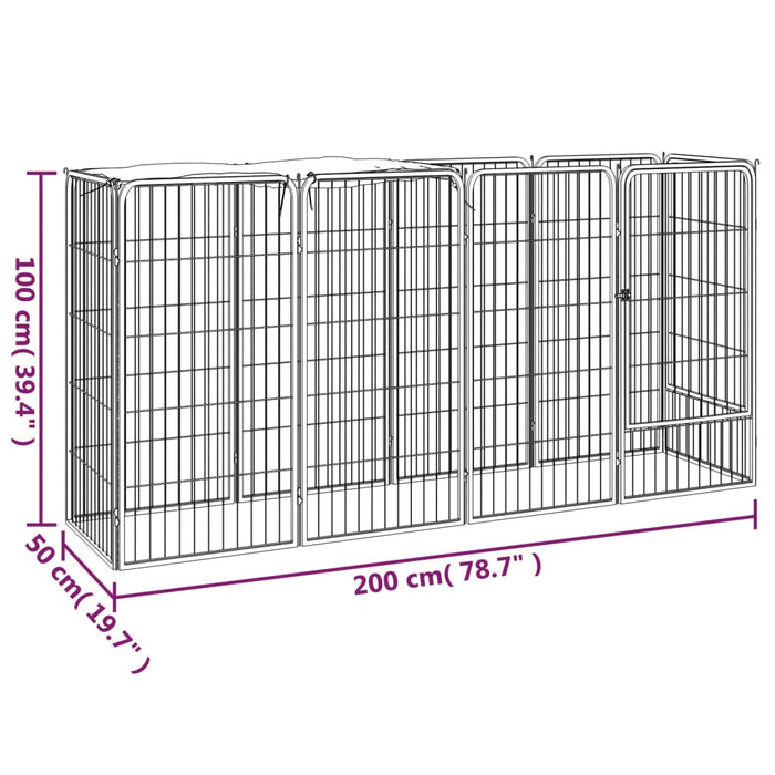 Hundegrind med 10 paneler svart 50x100 cm pulverlakkert stål