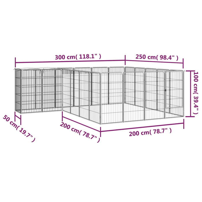 Hundegrind med 22 paneler svart 50x100 cm pulverlakkert stål