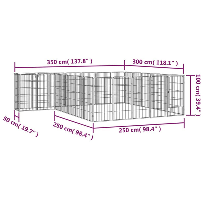 Hundegrind med 26 paneler svart 50x100 cm pulverlakkert stål