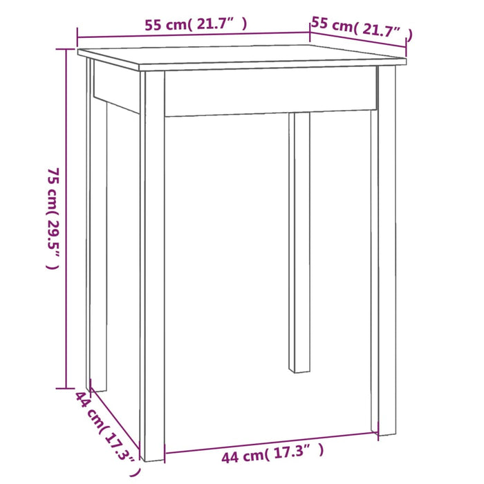 Spisebord 55x55x75 cm heltre furu