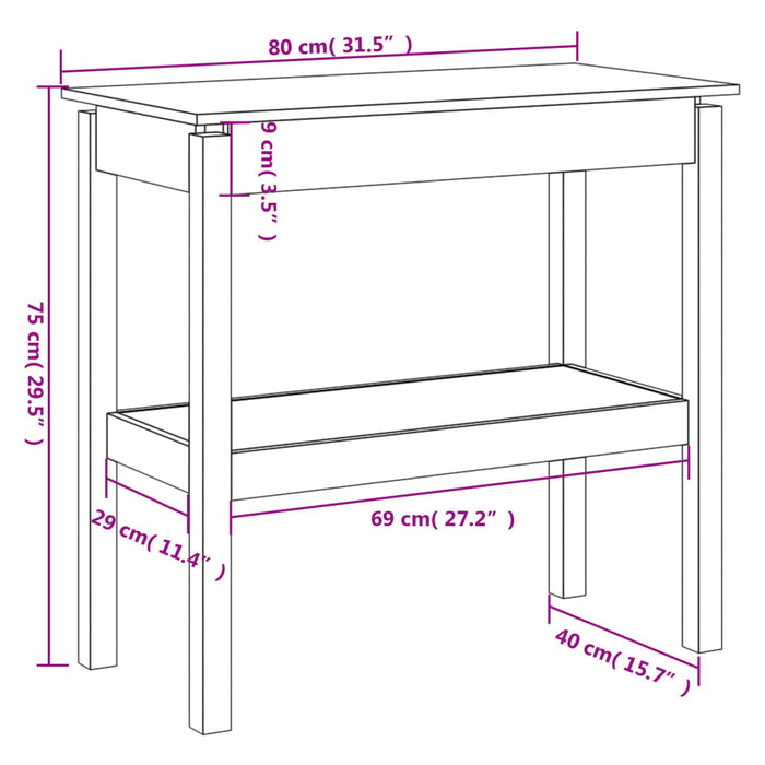 Konsollbord 80x40x75 cm heltre furu